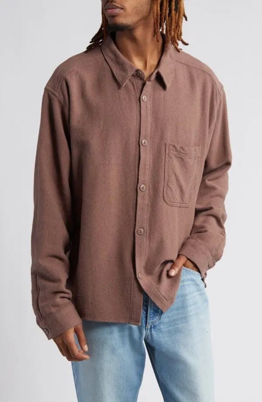 Fall Textured 90’s Flannel Button Up Shacket in Cedar Brown Casual Relaxed Fit
